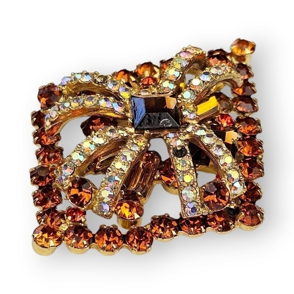 Juliana Rhinestone Brooch Pin Pendant Layered Topaz AB Orange Diamond Vtg D&E - Picture 5 of 12